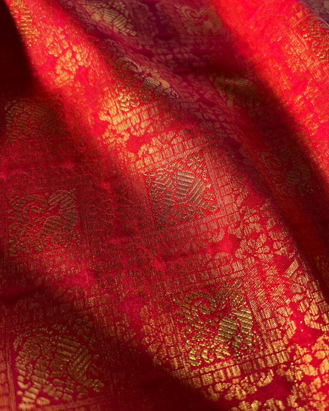 Golden Garnet - Handwoven Banarasi Silk Saree