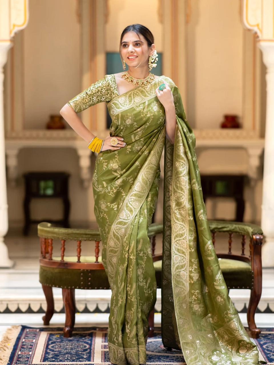 Hema Mahendi Banarasi Silk Saree