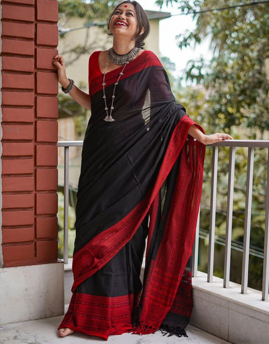 Kaya Black Linen Cotton Saree