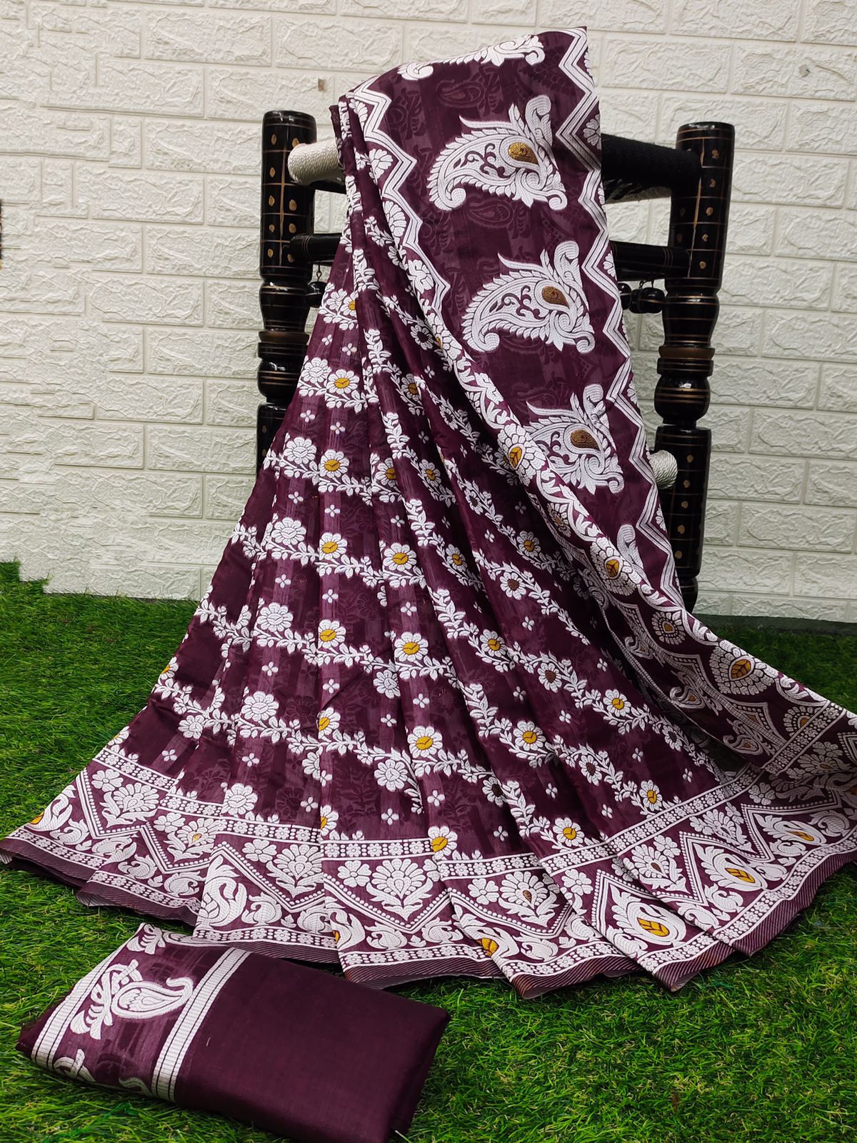 Kenvi Wine Banarasi Silk Saree