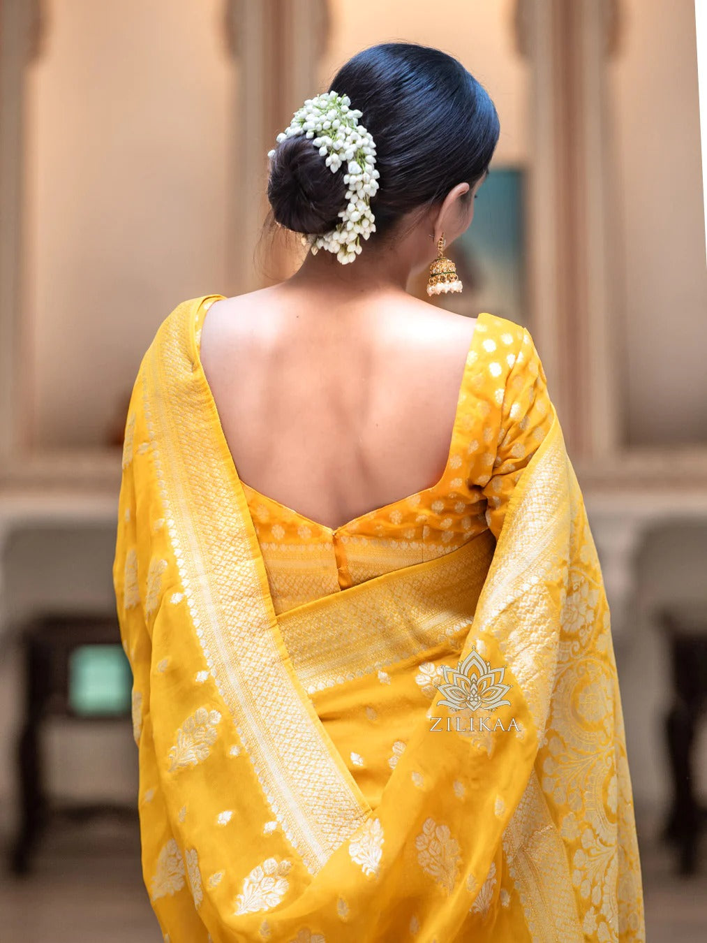 Sudha Yellow Banarasi Silk Saree