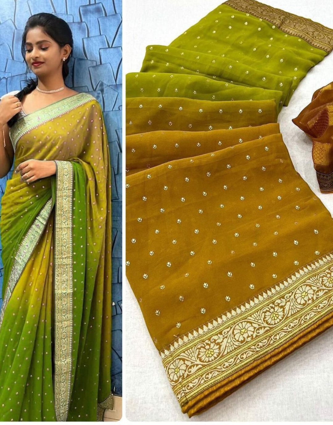 Vrinda Mustard Printed Georgette Silk Saree