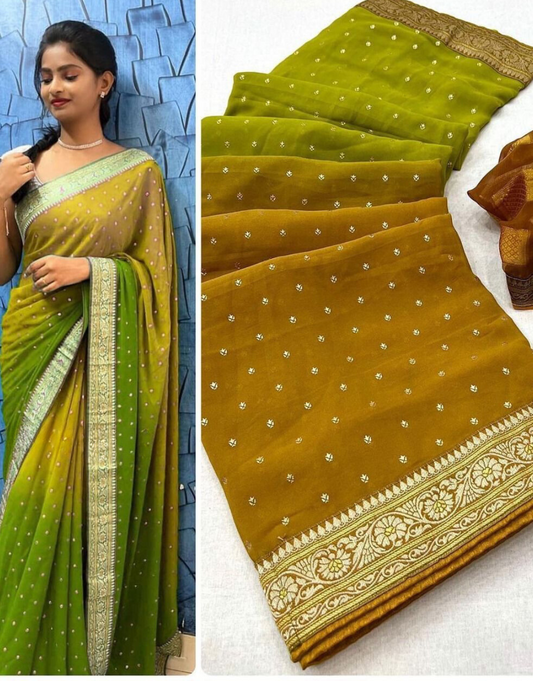 Vrinda Mustard Printed Georgette Silk Saree