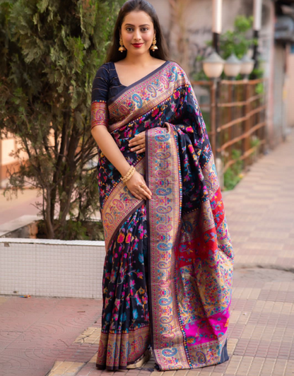 Harshita NavyBlue Kashmiri Silk Saree