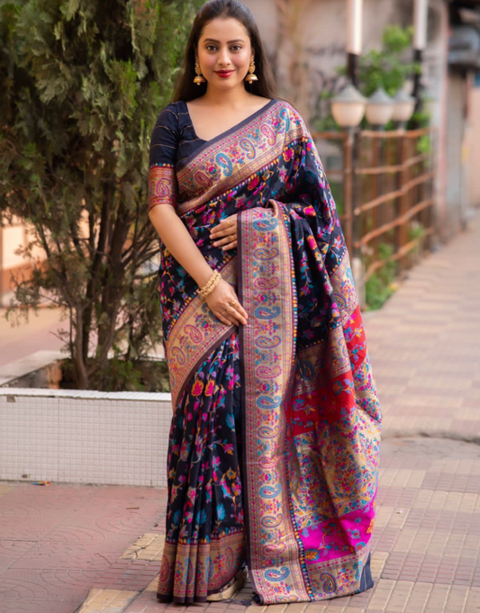 Harshita NavyBlue Kashmiri Silk Saree