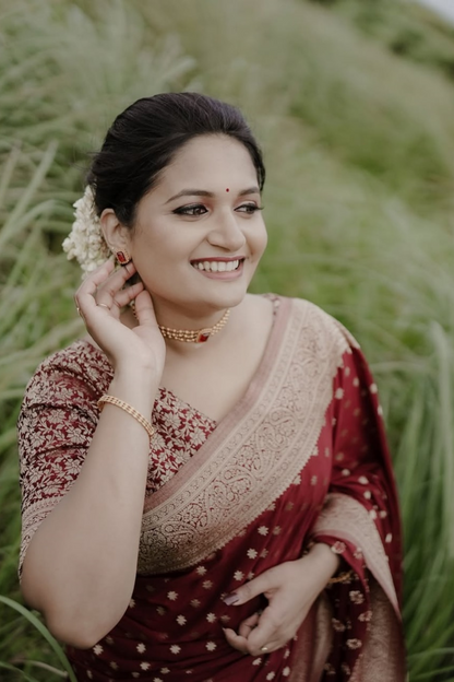 Meadow Breeze - Red Banarasi Soft Silk Saree