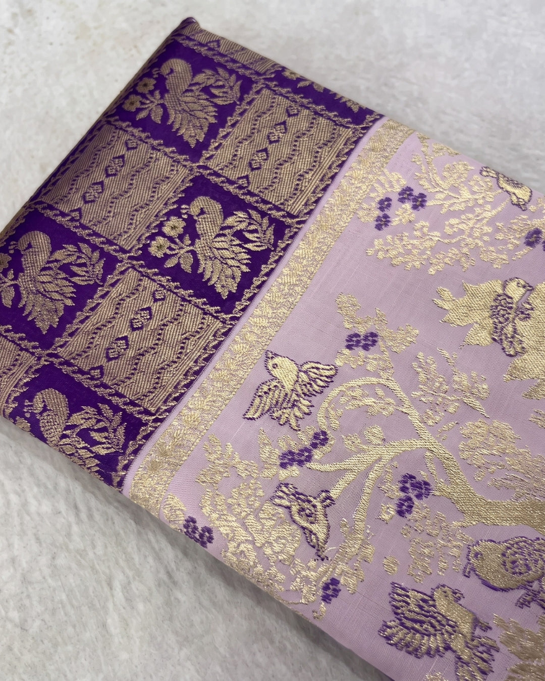 Heer - Premium Lilac Banarasi Bird Zari Saree