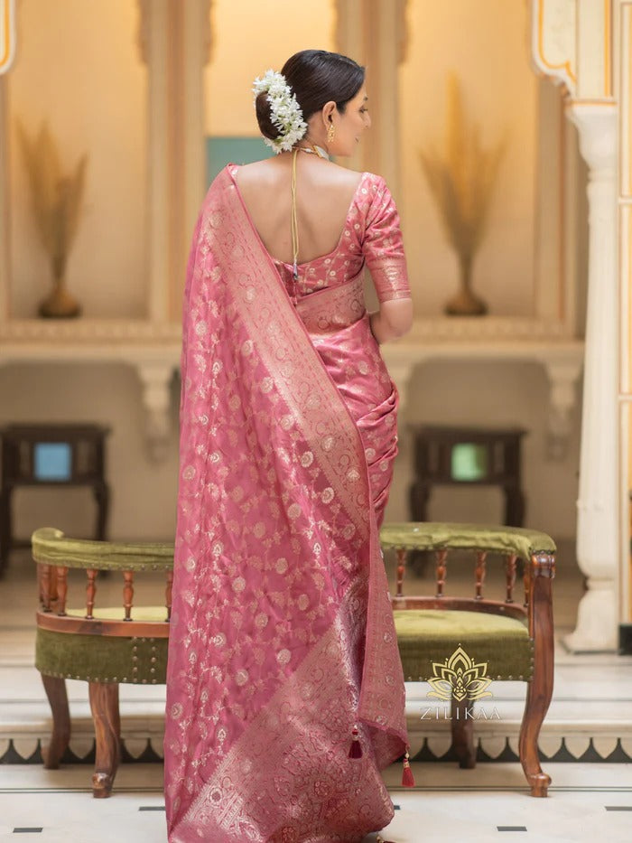 Hira Peach Banarasi Silk Saree