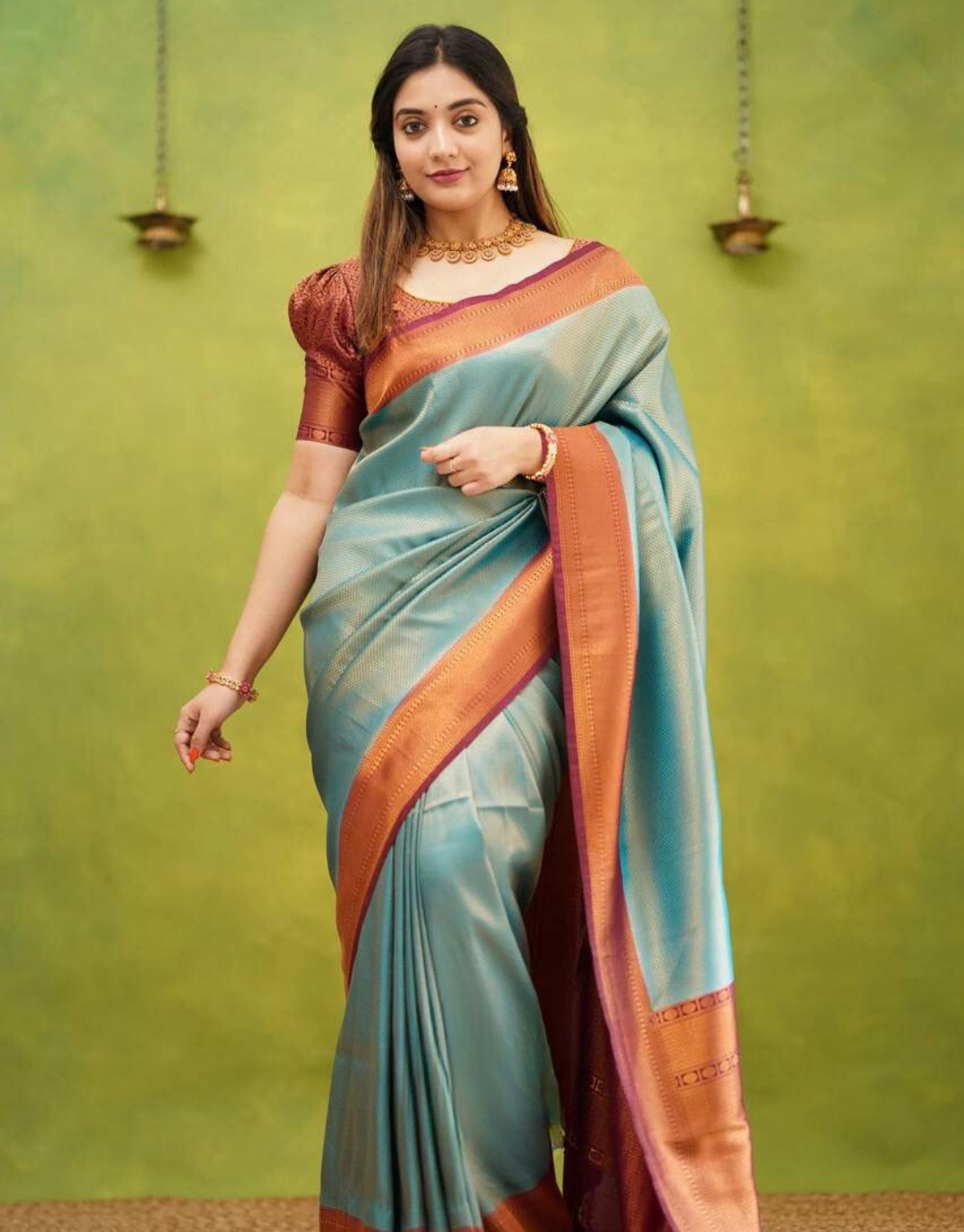 Aastha SkyBlue Kanchipuram Silk Saree