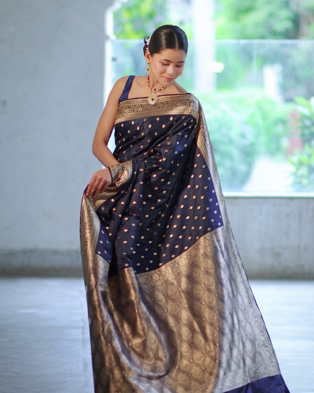 Aarna - Royal Navy Blue Banarasi Elegance Saree