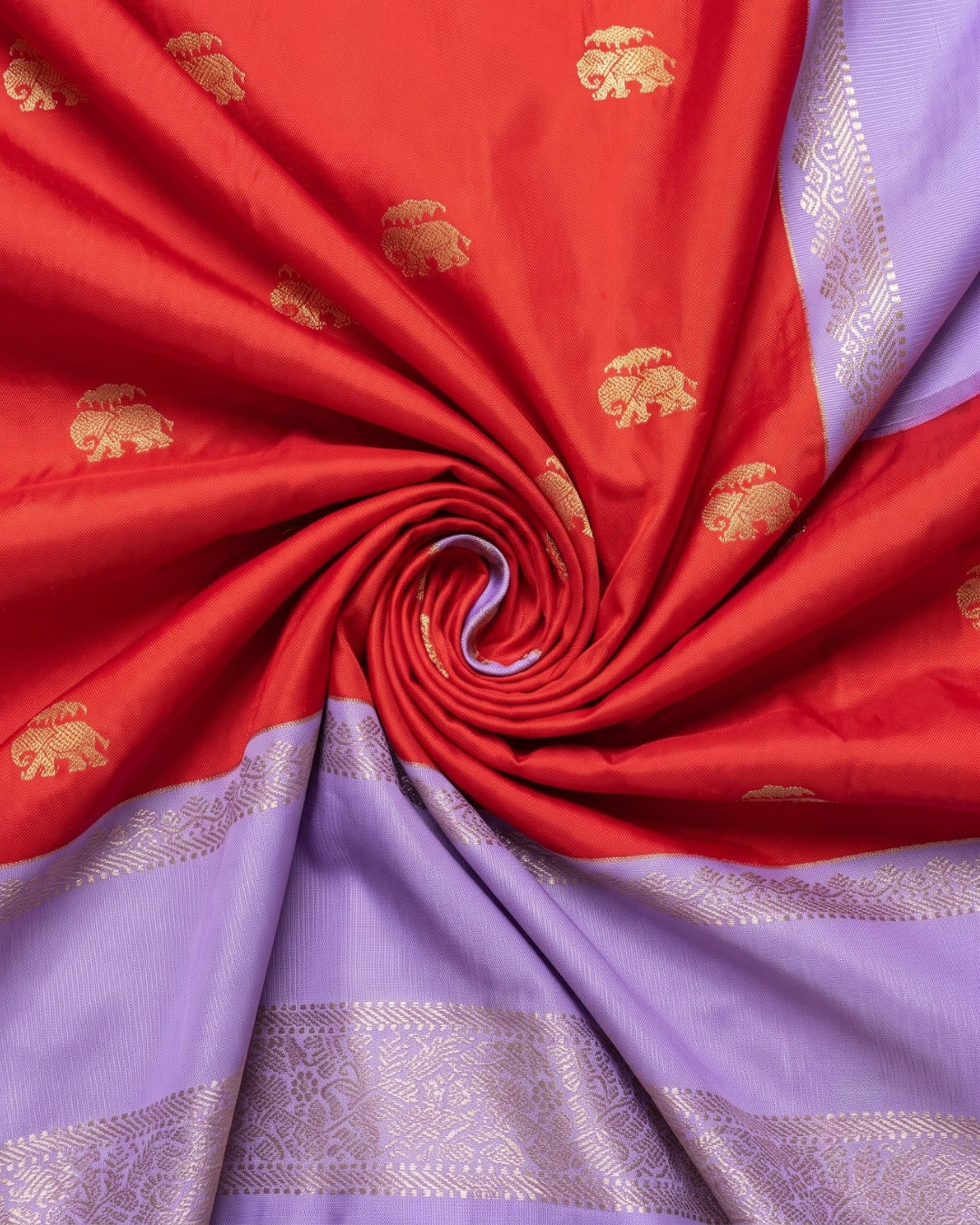 Viha - Royal Red Elephant Motif Silk Blend Saree