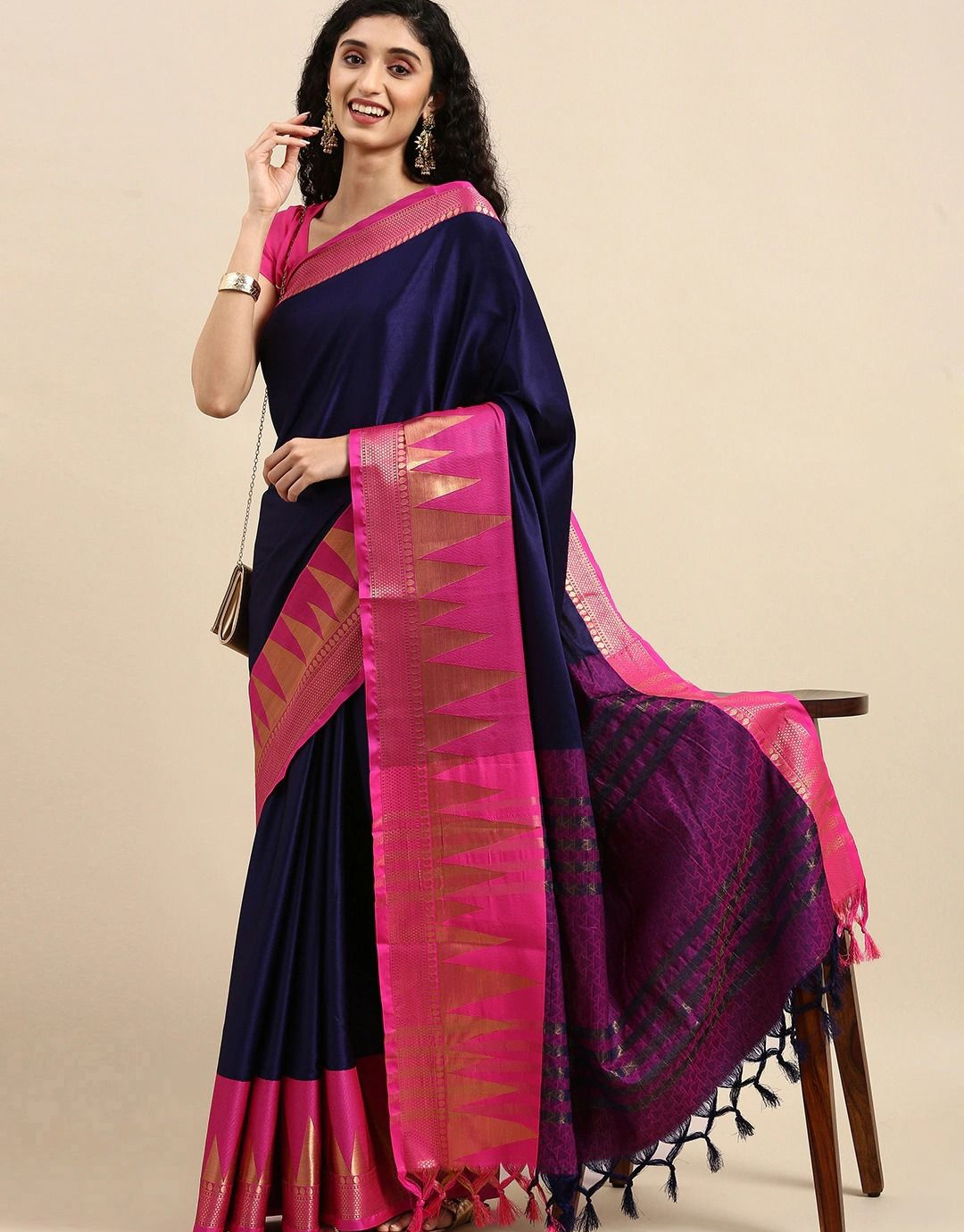 Mani Navy Blue Cotton Silk Saree