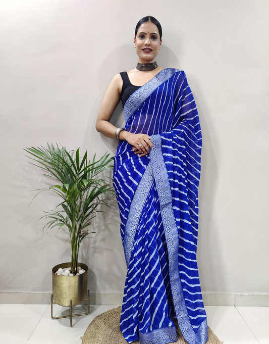 Dhara Royal Blue Soft Silk Laheriya Saree