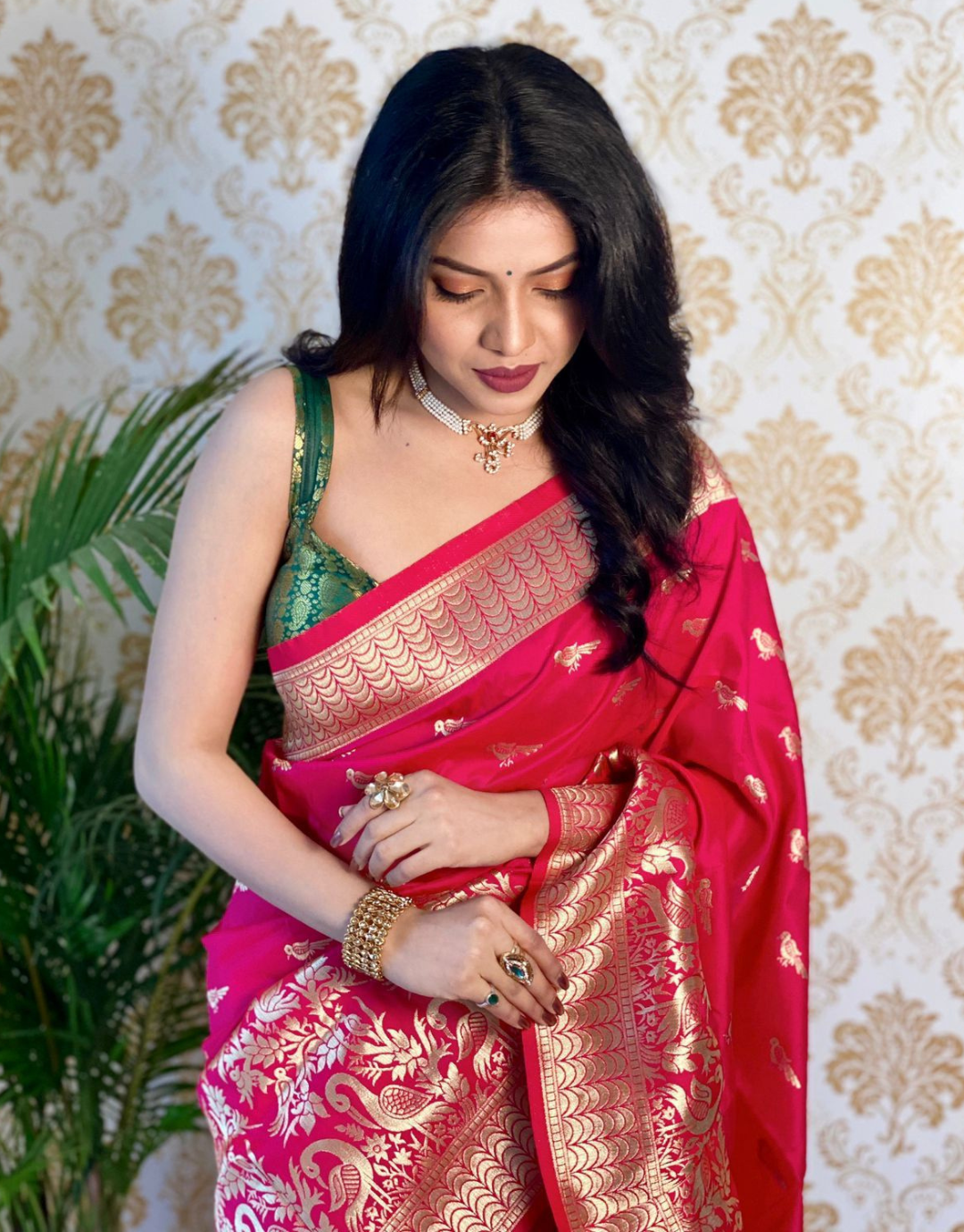 Pinal DeepPink Banarasi Silk Saree