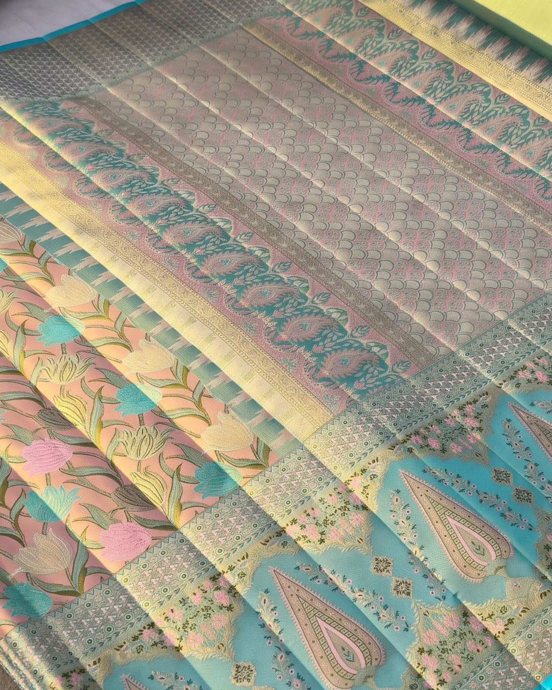 Kiya - Blush Pink Floral Paisley Jacquard Saree