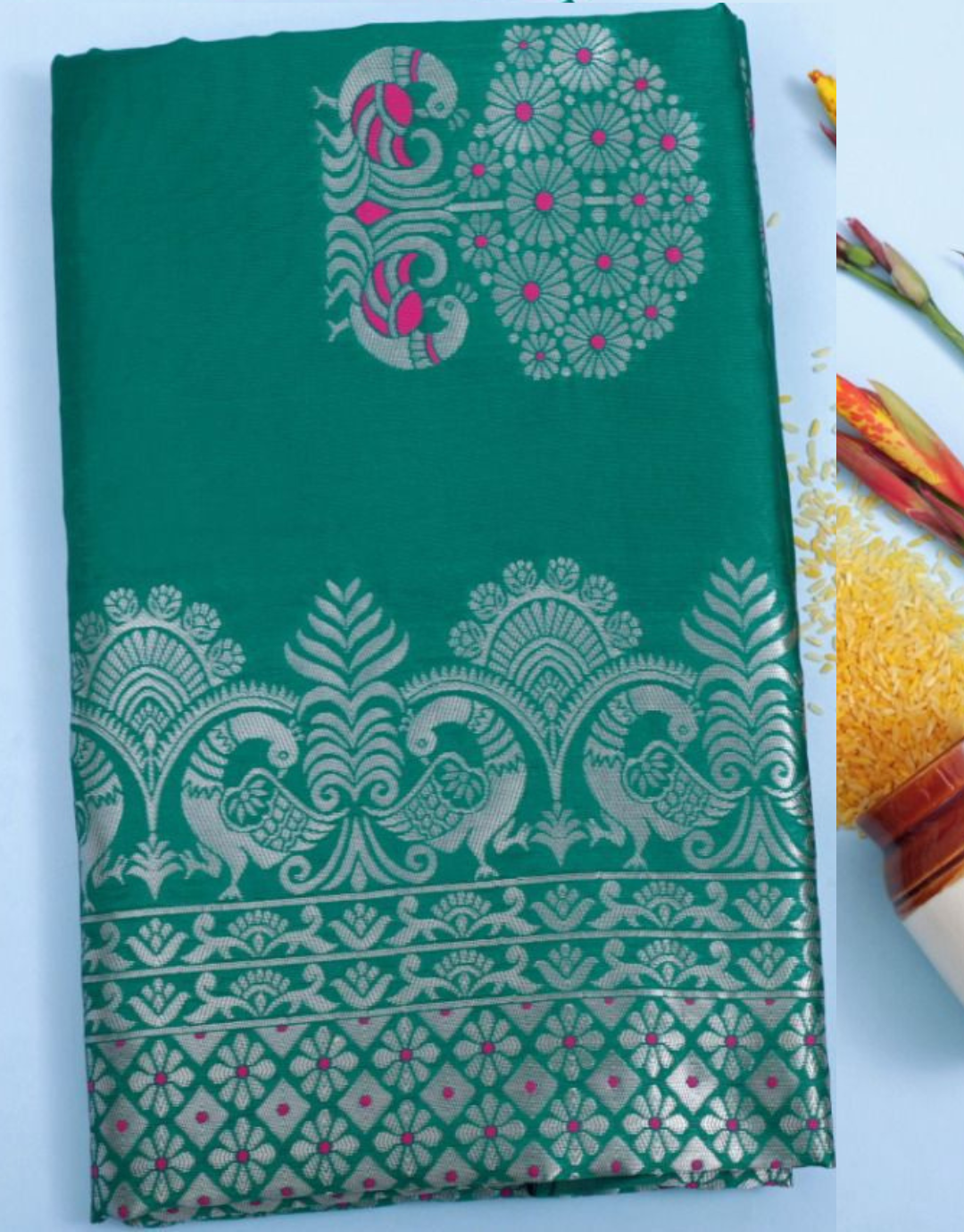 Mona Pine Green Soft Silk Saree