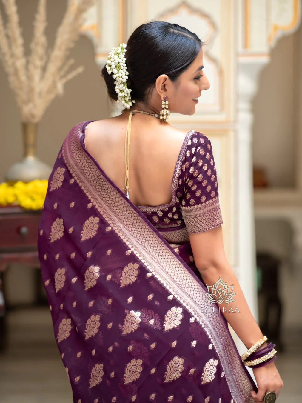 Sudha Wine Banarasi Silk Saree