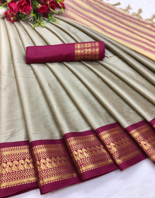 Harshita Pale Silver Coloured Cotton Silk Saree