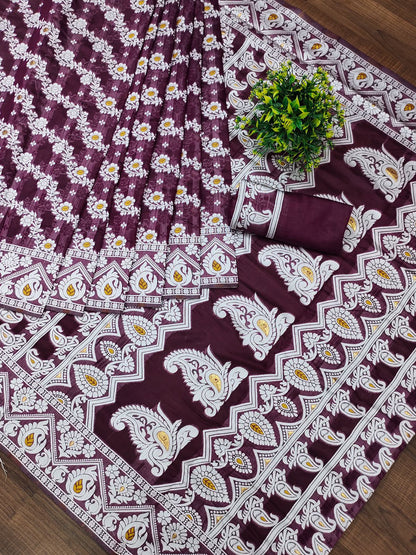 Kenvi Wine Banarasi Silk Saree