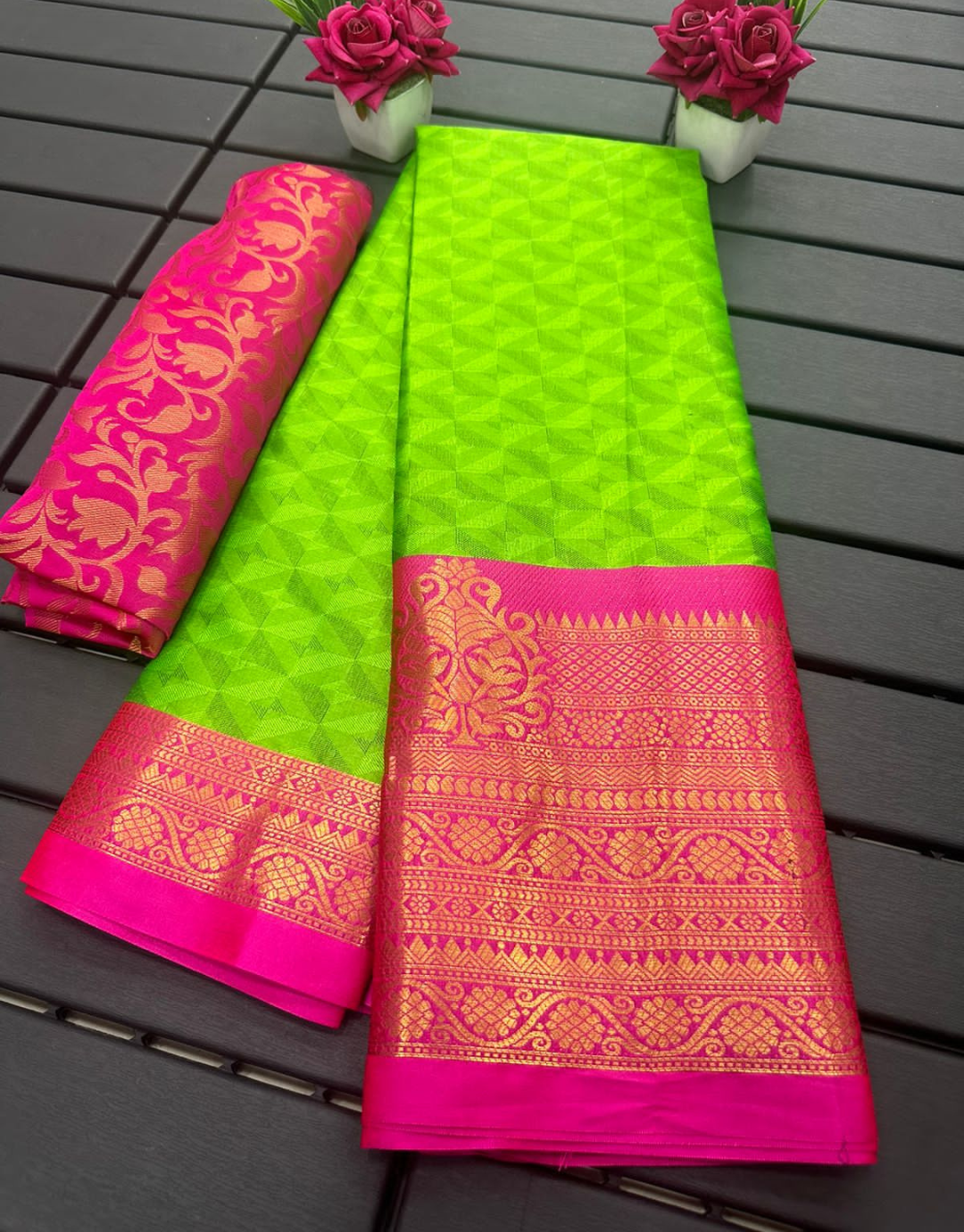 Neela Toxic Green Cotton Silk Saree