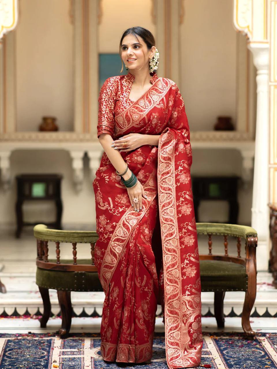 Hema Red Banarasi Silk Saree