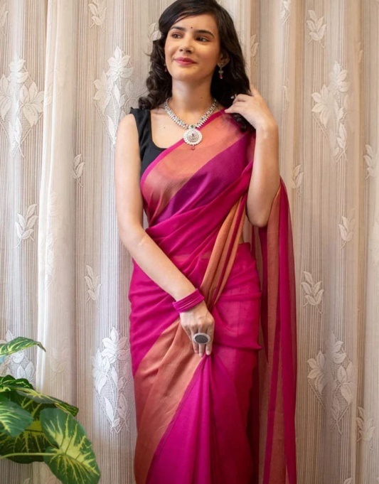 Jessica Pink Chiffon Silk Ready To Wear Saree