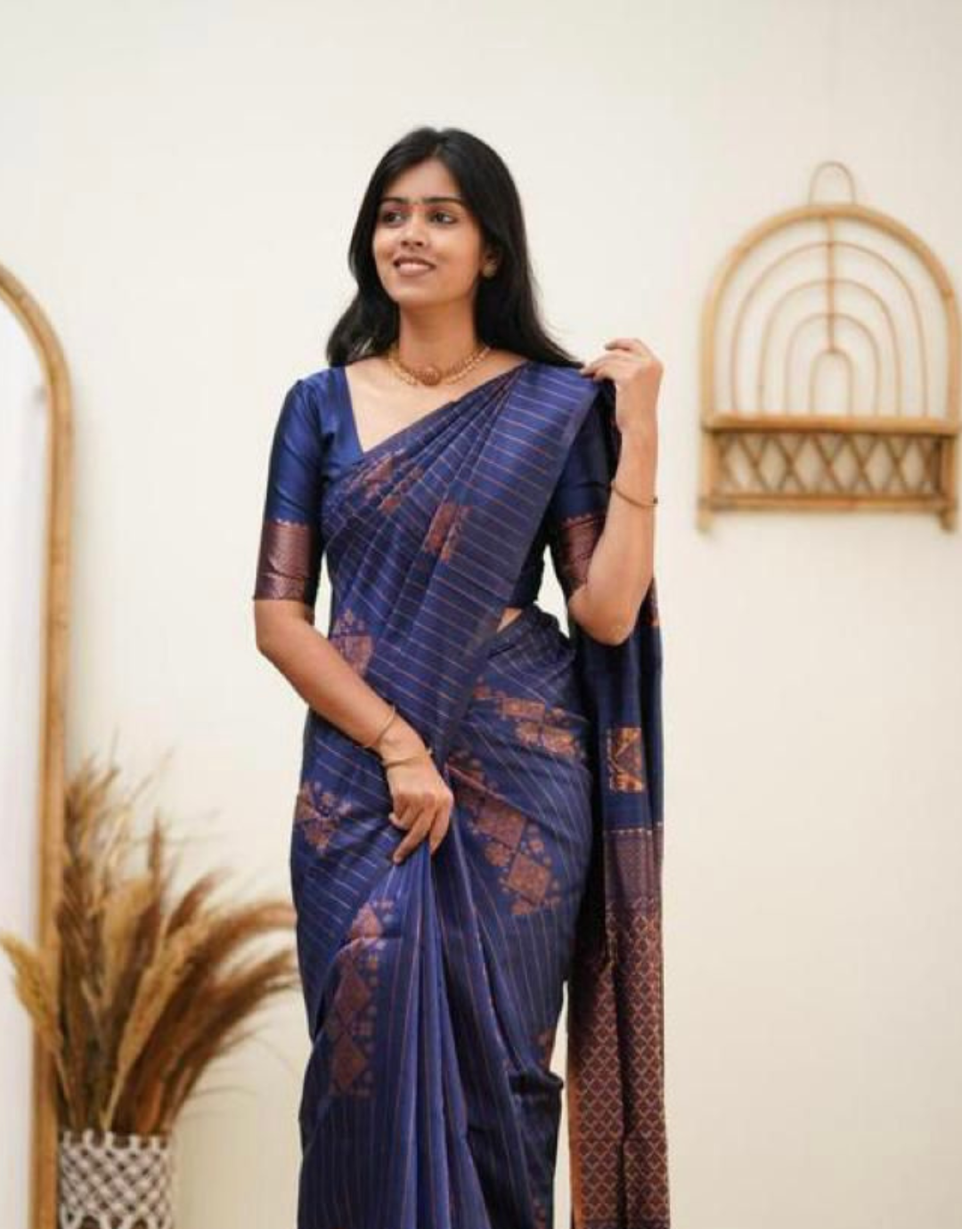 Jaya NavyBlue Soft Silk Saree With Gorgeous Blouse Piece