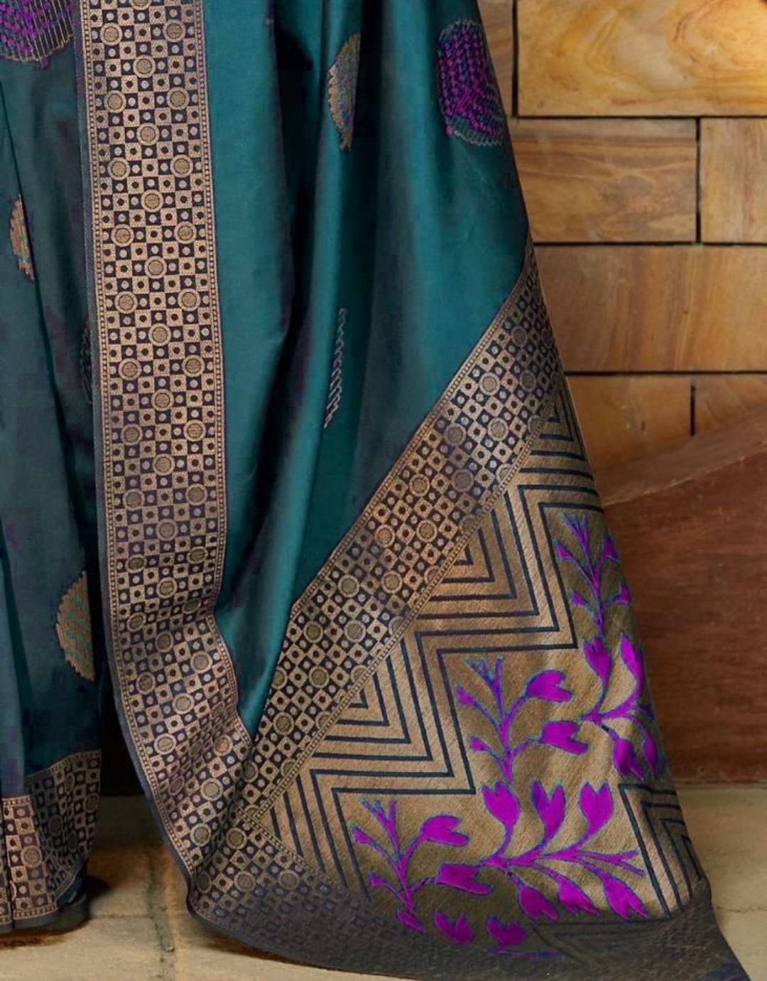 Cardi Deep Teal Soft Silk Saree