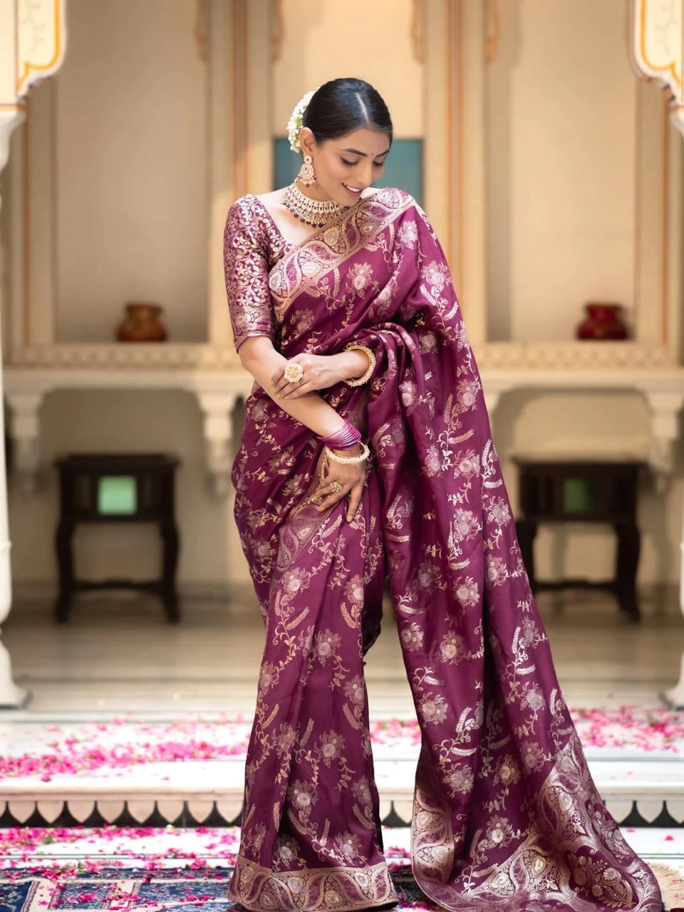 Hema Wine Banarasi Silk Saree