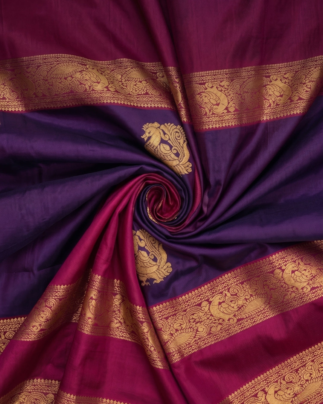 Mira - Royal Purple Magenta Peacock Zari Saree