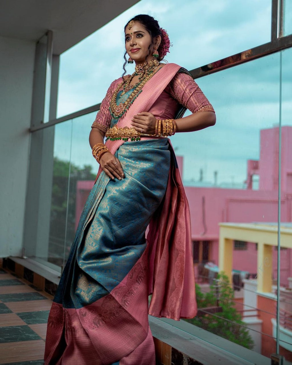 Urvi Pacific Blue Soft Silk Saree