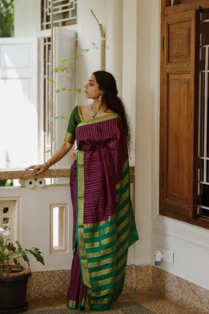 Amethyst Shine - Handwoven Silk Saree