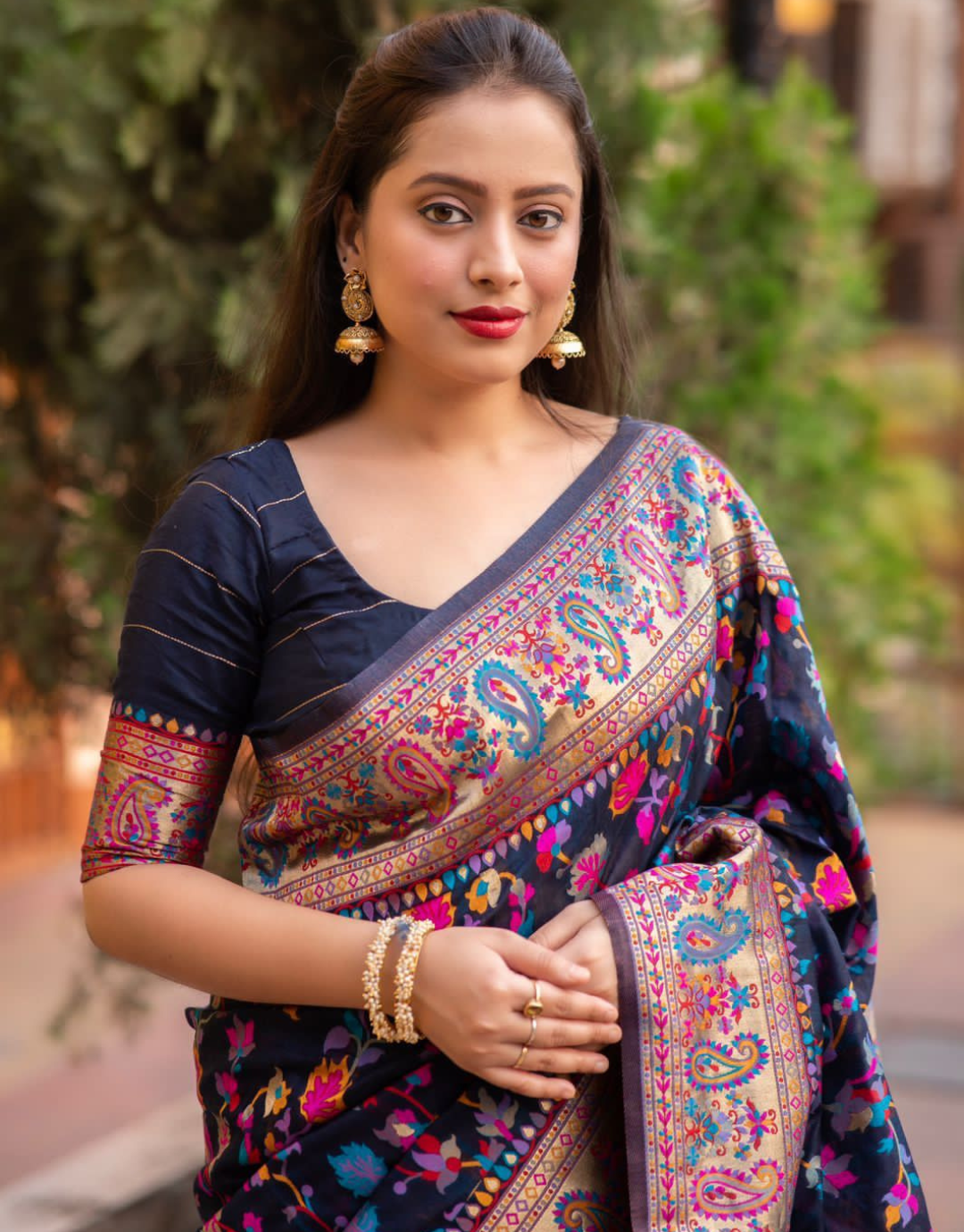 Harshita NavyBlue Kashmiri Silk Saree