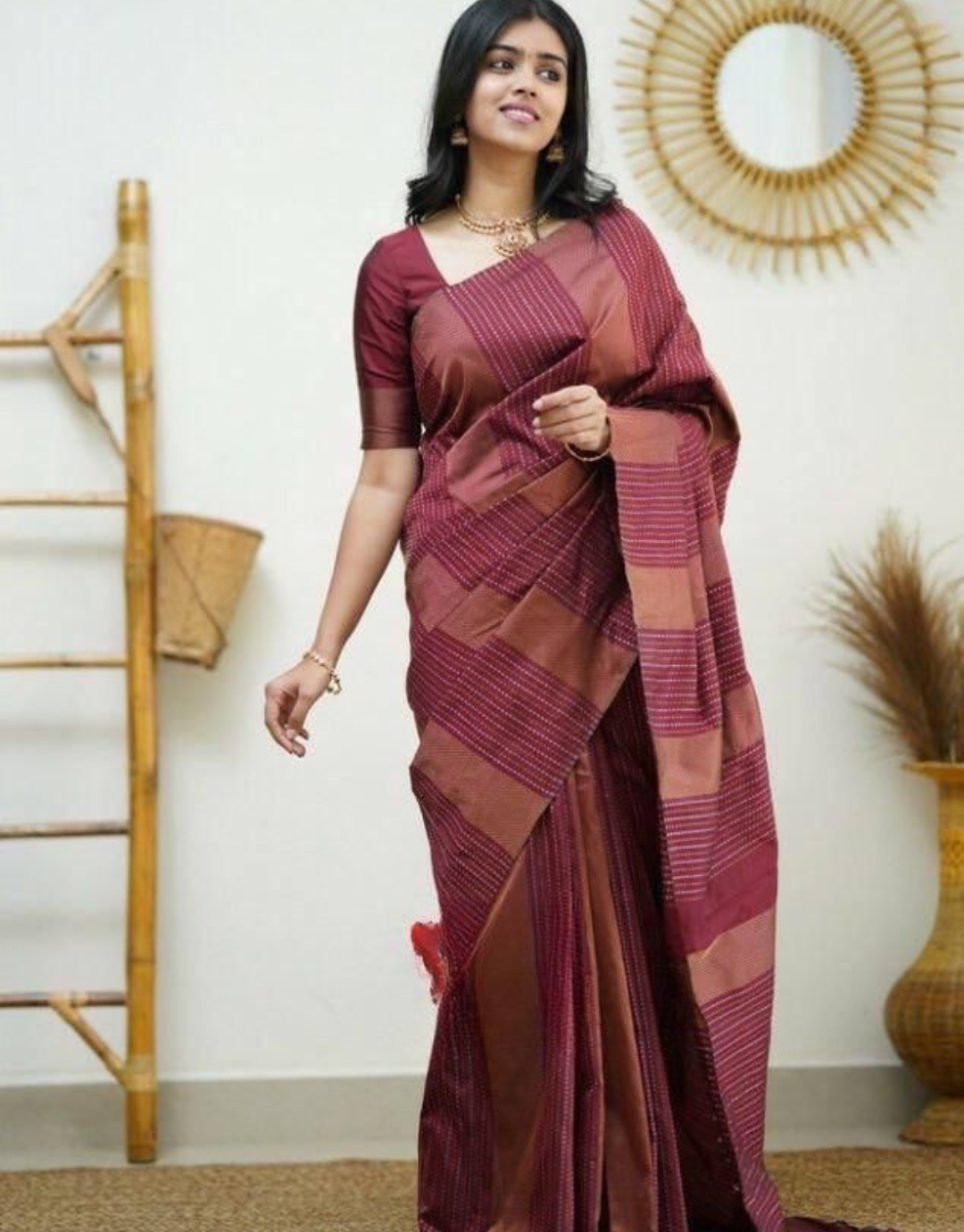 Vruti Maroon Soft Silk Saree With Blouse