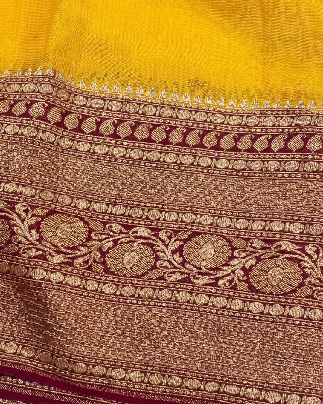 Vamya - Elegant Mustard Banarasi Zari Border Saree