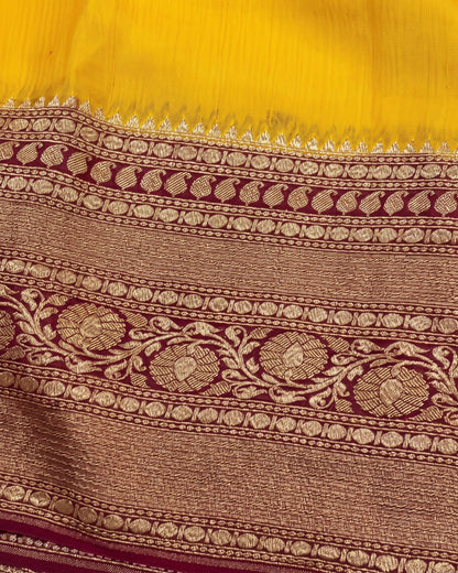 Vamya - Elegant Mustard Banarasi Zari Border Saree
