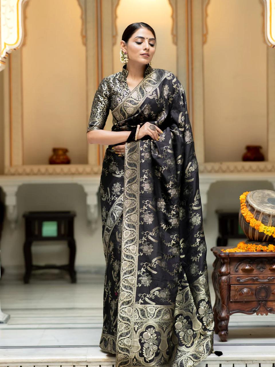 Hema Black Banarasi Silk Saree