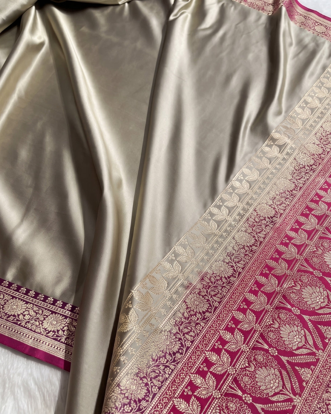 Hridya - Pearl Grey Banarasi Silk Designer Saree