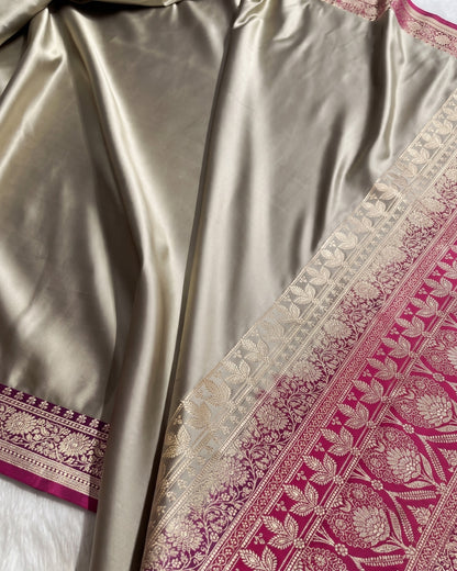 Hridya - Pearl Grey Banarasi Silk Designer Saree
