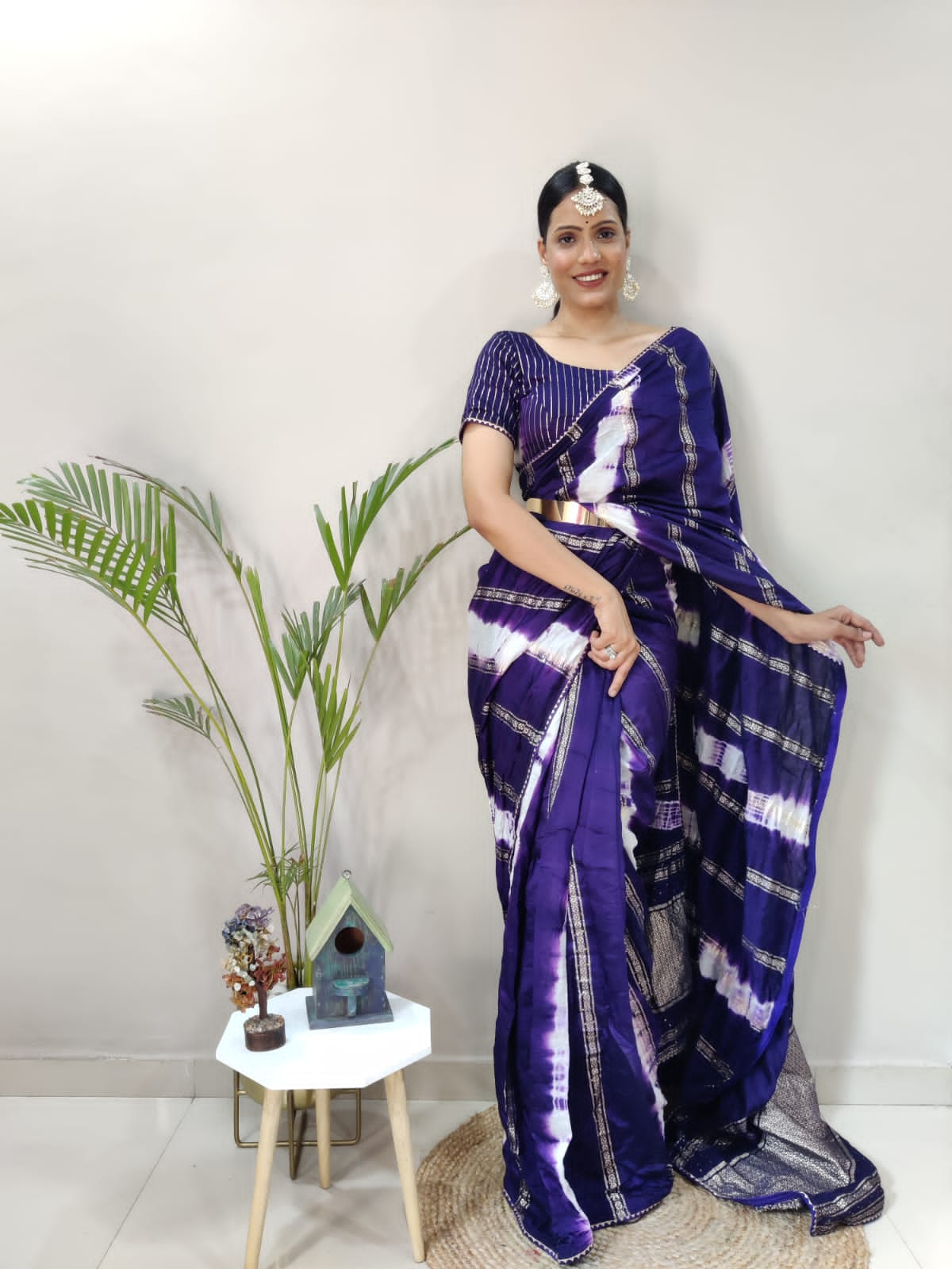 1 MIN Ready to wear in Pure Viscos-Jari Purple Saree -Sanskar