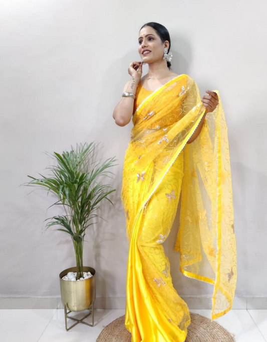 Ruhi Yellow Ready To Wear Soft Silk Saree