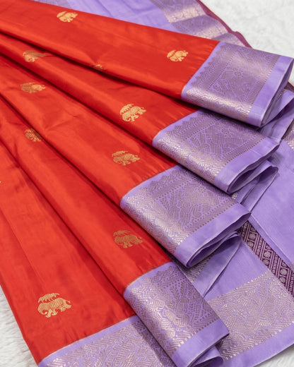 Viha - Royal Red Elephant Motif Silk Blend Saree