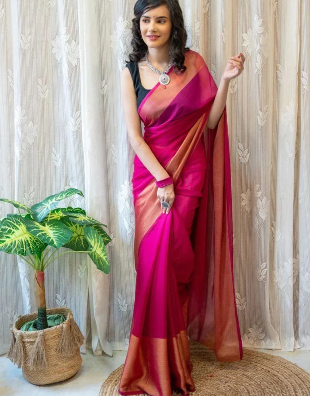 Jessica Pink Chiffon Silk Ready To Wear Saree