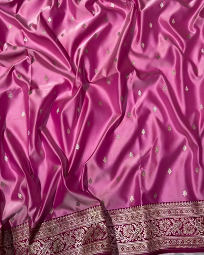 Tanirika - Pink Mashru Silk Saree with Golden Zari Butta &amp; Royal Woven Pallu