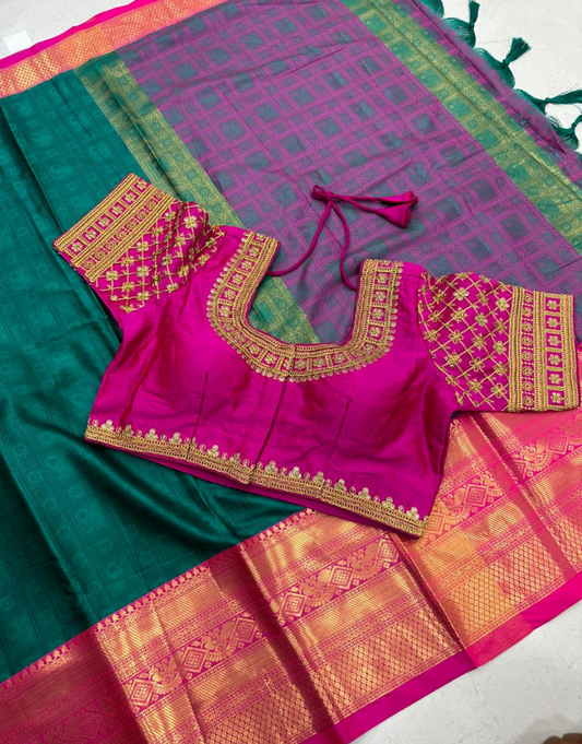 Aarya RamaGreen Cotton Silk Saree