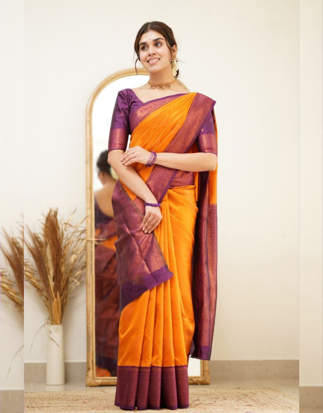 Mahira Orange Soft Silk Saree