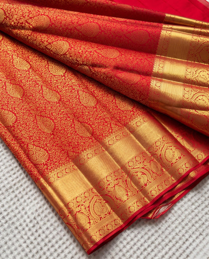 Nishi - Red Gold Traditional Zari Brocade Kanchipuram Silk Saree