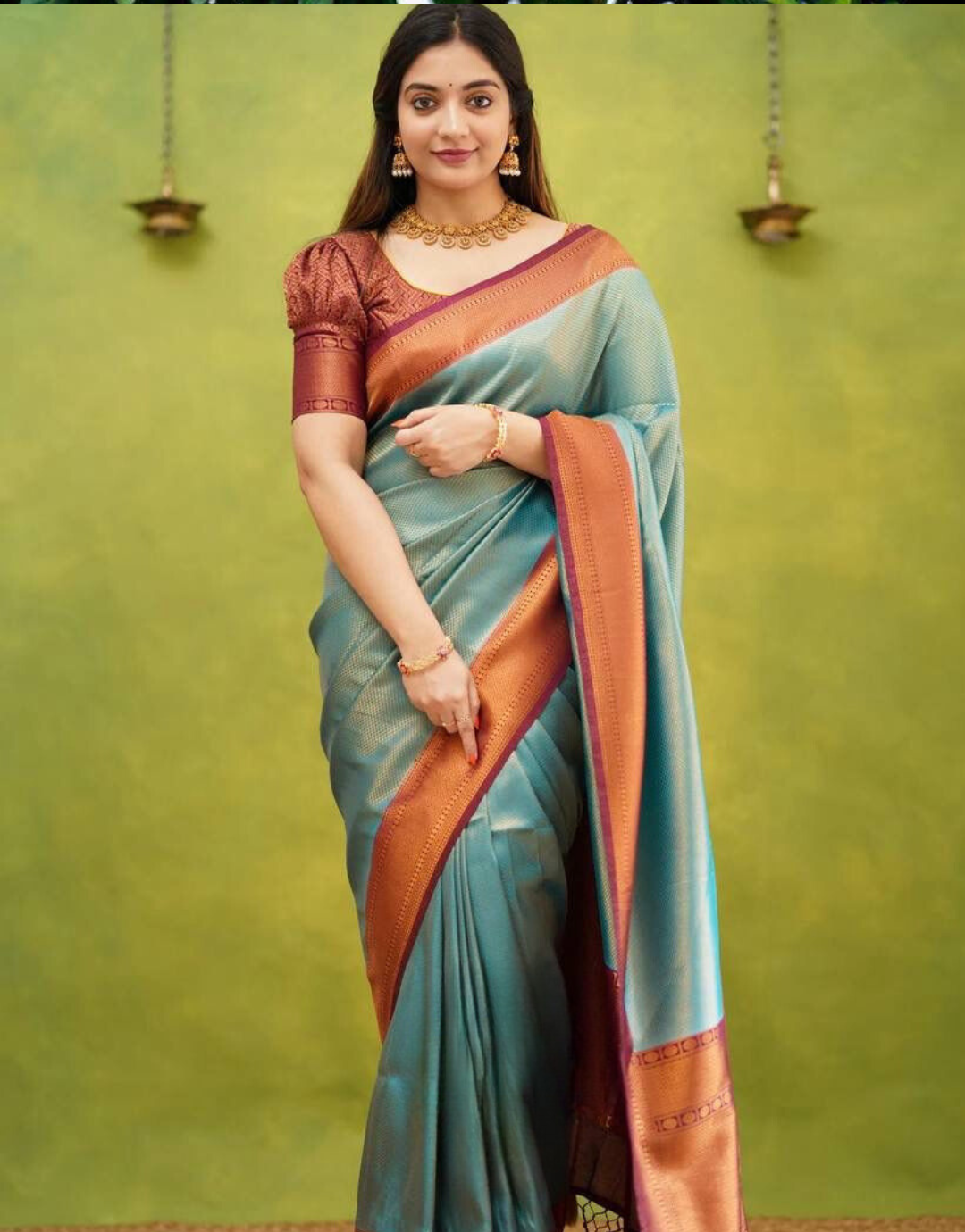 Aastha SkyBlue Kanchipuram Silk Saree