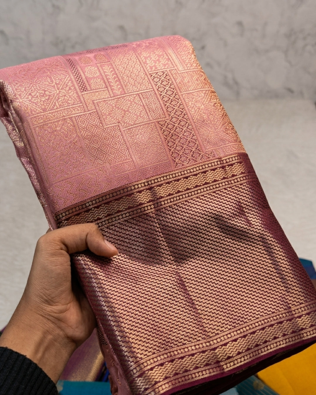 Diya - Pink Wine Contrast Border Jacquard Saree