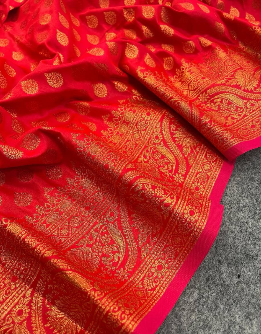 Hetvi Pinkish Red Banarasi Satin Silk Saree